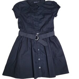 Nautica School Uniform Girls Size 6 Dark Navy Blue Button Down Dress Belted NWOT
